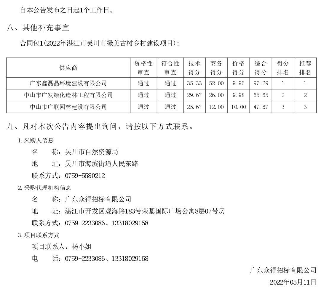 2022年湛江市吳川市綠美古樹鄉(xiāng)村建設(shè)項(xiàng)目【項(xiàng)目編號(hào)：ZDZJ22-Z66046】結(jié)果公告(圖3)